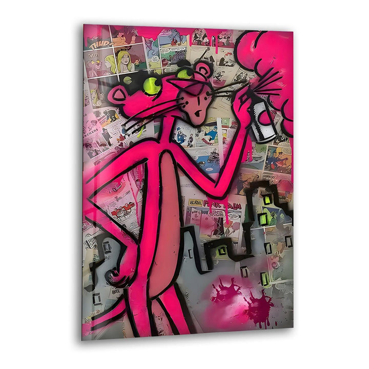 Pink Panther Graffiti Glass Wall Art custom glass photo prints, large glass prints
