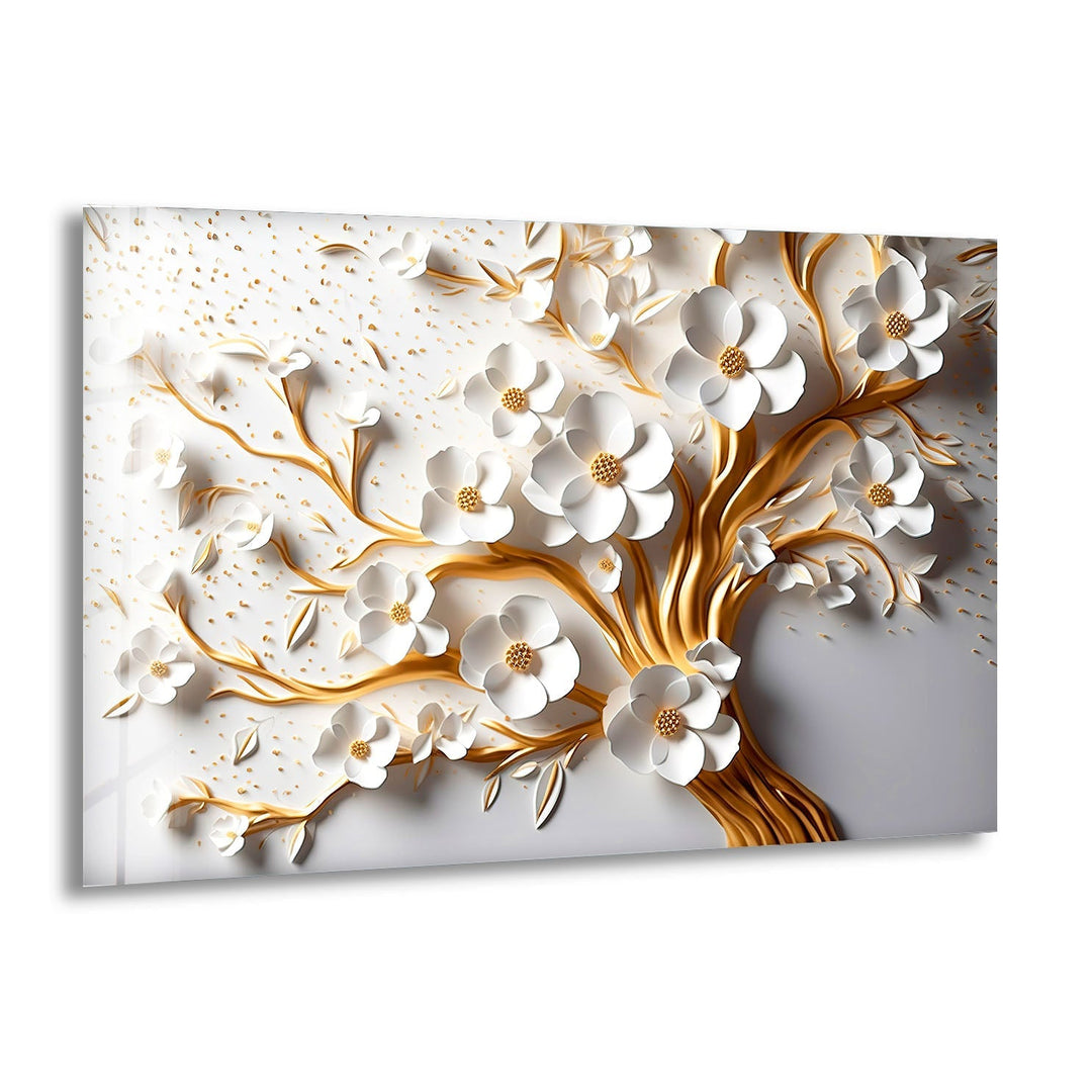 Gold and White Flower Tree Glass Wall Art art glass wall art, glass wall art pictures
