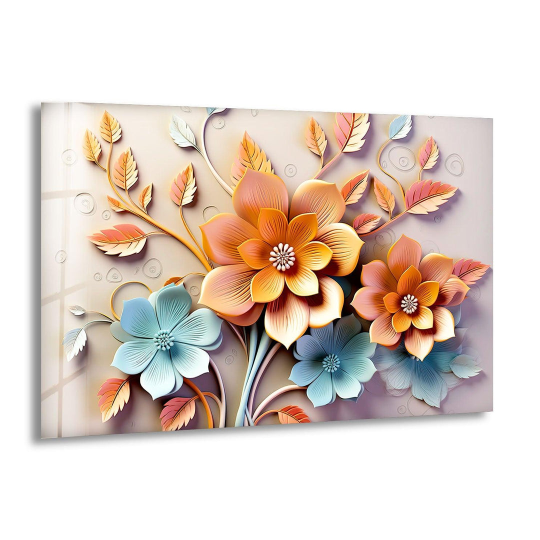 Soft Orange & Pink Flower Glass Wall Art print picture on glass, Tempered Glass Wall Art
