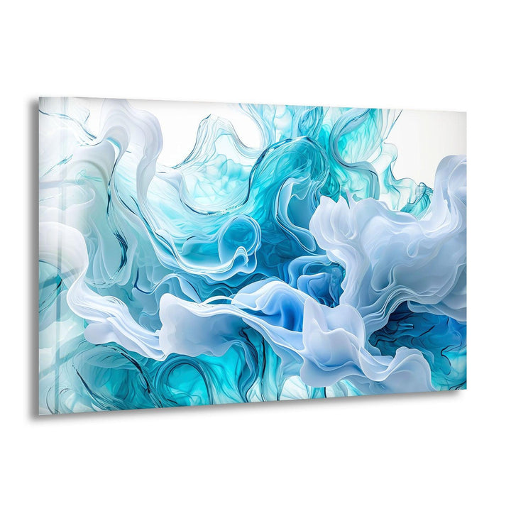 White and Blue Abstract Glass Wall Art print picture on glass, Tempered Glass Wall Art
