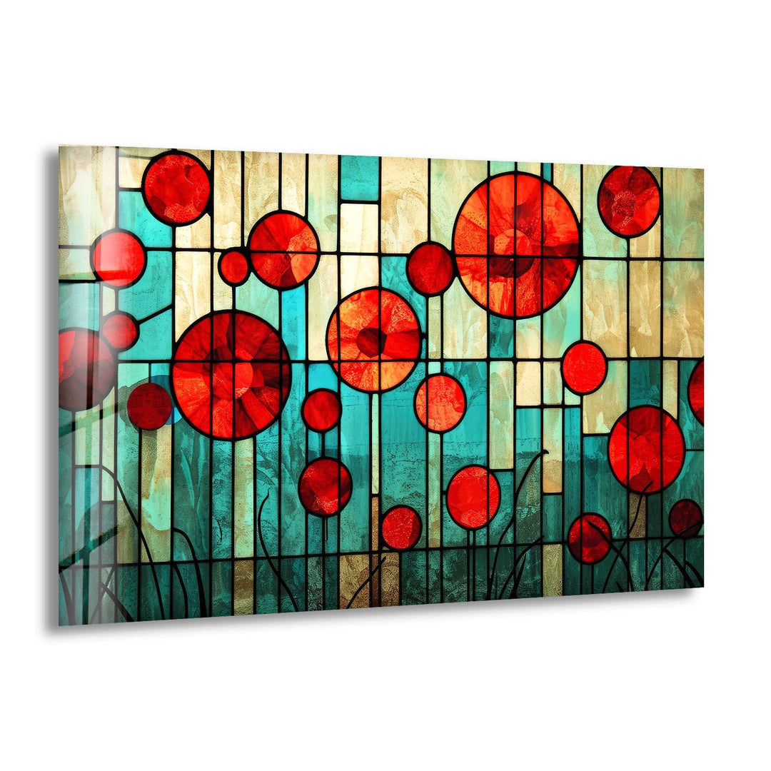 Stained Red Circles Glass Wall Art glass wall decor, glass wall art decor
