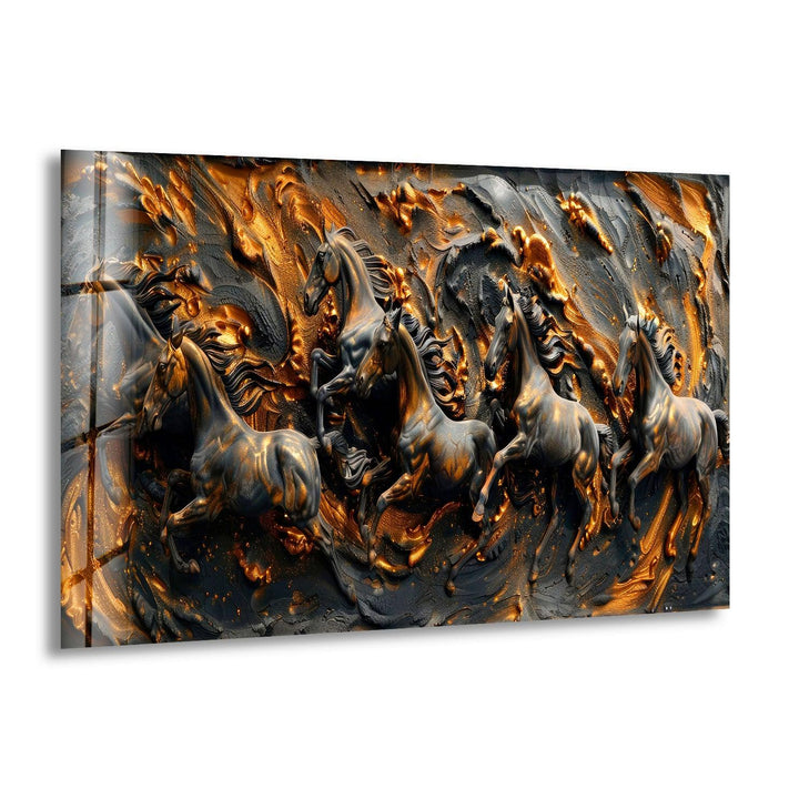 Bronze Black Horses Glass Wall Art glass art painting, glass art for the Wall
