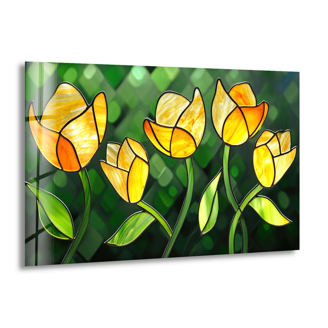 Yellow Flower Stained Glass Wall Art Glass Printing Wall Art, Print photos on glass
