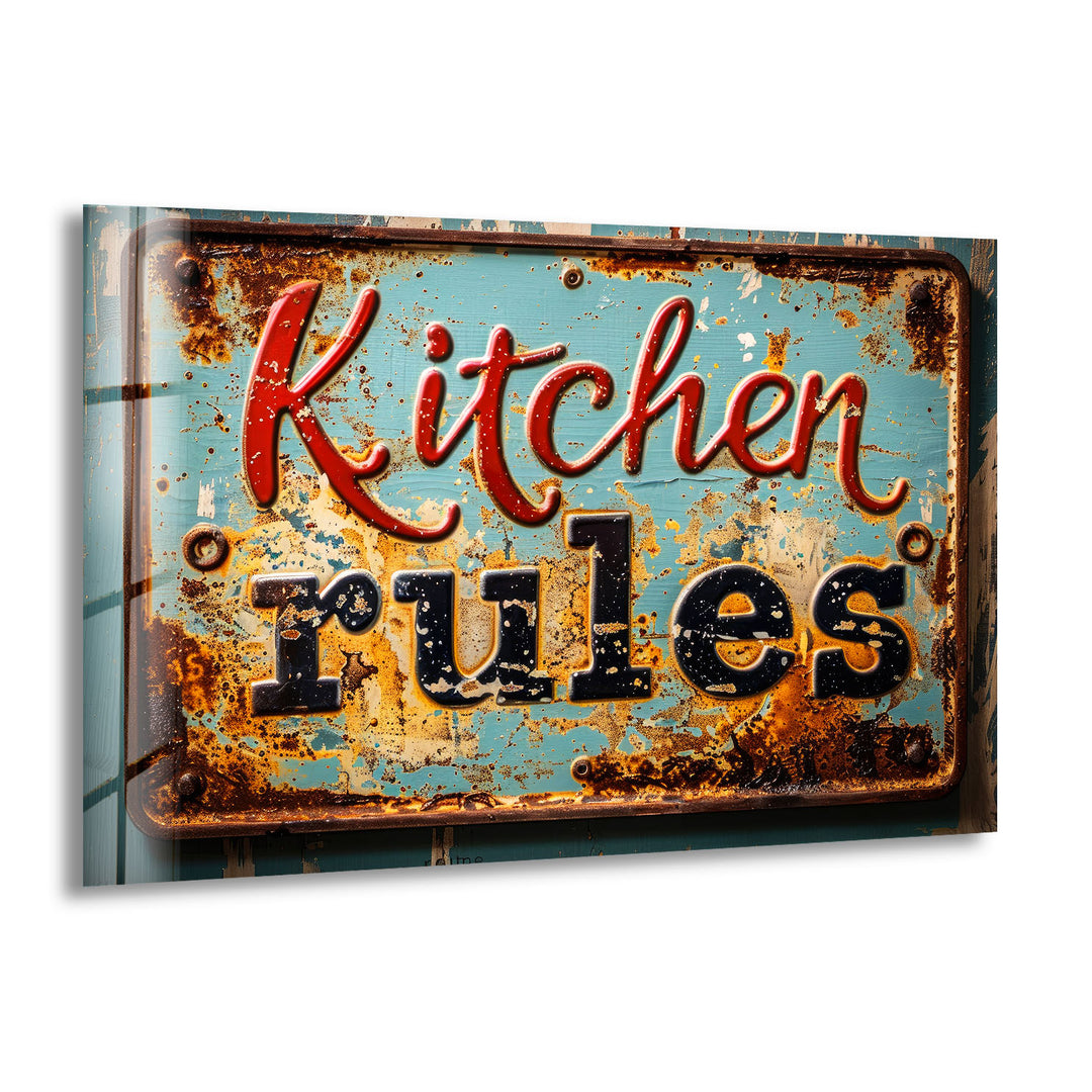 Kitchen Rules Glass Wall Art print picture on glass, Tempered Glass Wall Art
