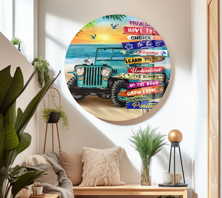 Tropical Beach & Jeep Glass Wall Art art glass wall art, glass wall art pictures
