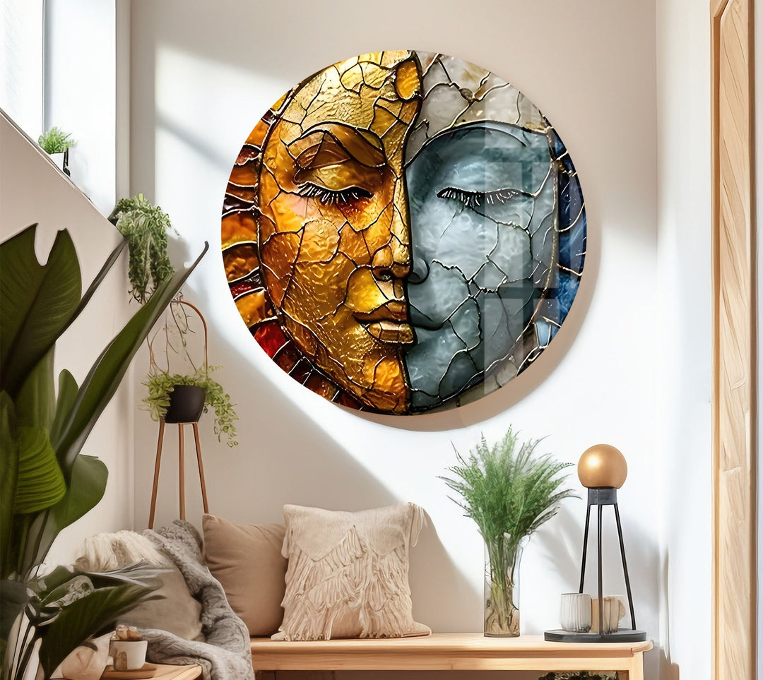 Stained Sun & Moon Glass Wall Art large glass photo prints, glass wall photos
