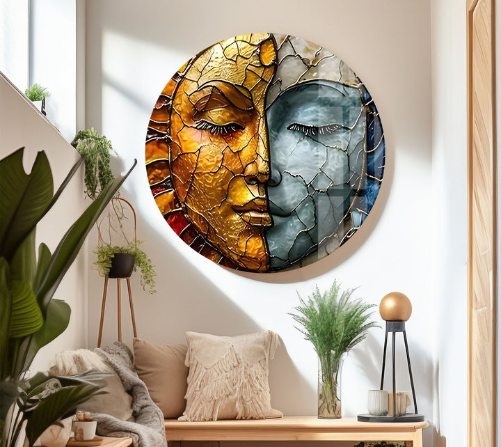 Stained Sun & Moon Glass Wall Art large glass photo prints, glass wall photos
