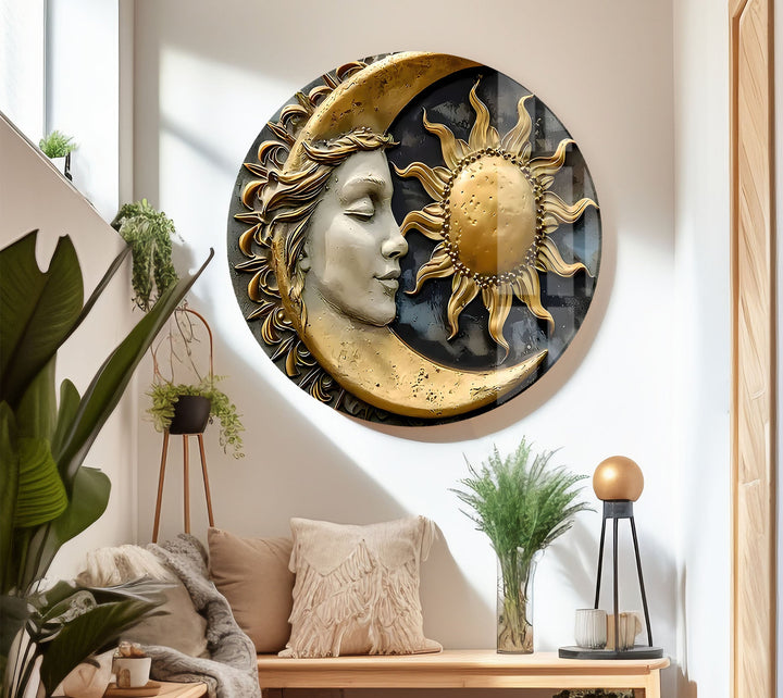 Sun and Moon Art Glass Wall Art glass art painting, glass art for the Wall
