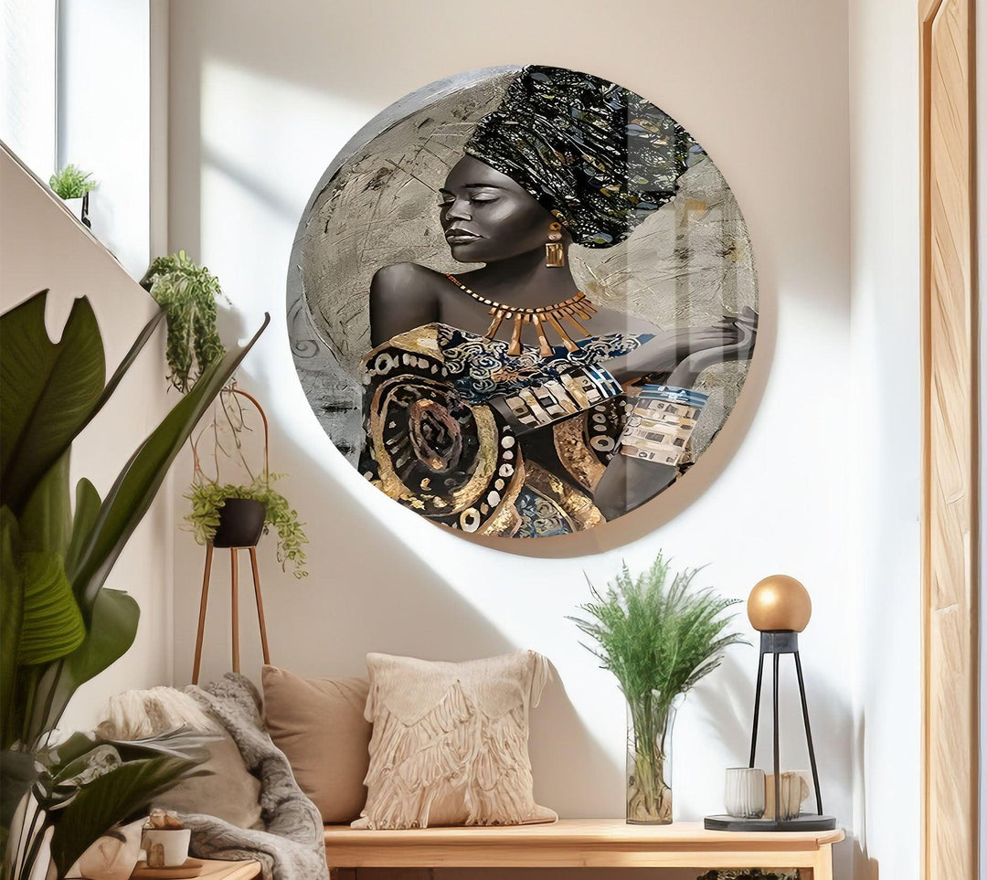 African Woman in a Dress Glass Wall Art large glass photo prints, glass wall photos
