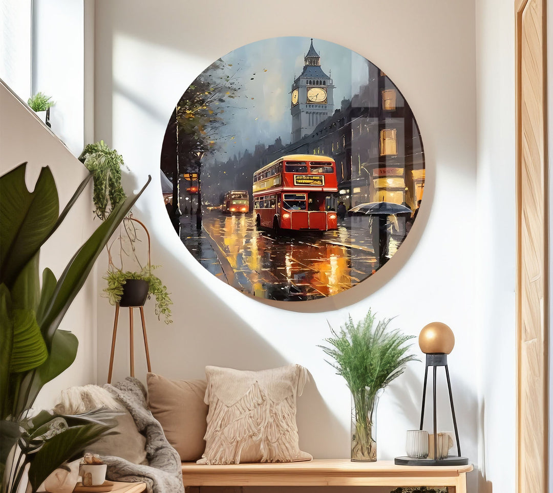 Rainy London Big Ben Glass Wall Art photo print on glass, prints on glass wall art
