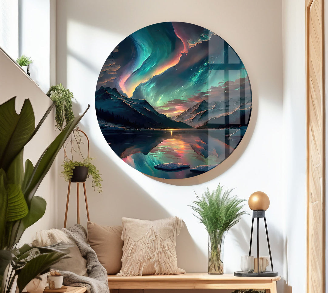 Green Lightern Aurora Borealis Glass Wall Art photo print on glass, prints on glass wall art
