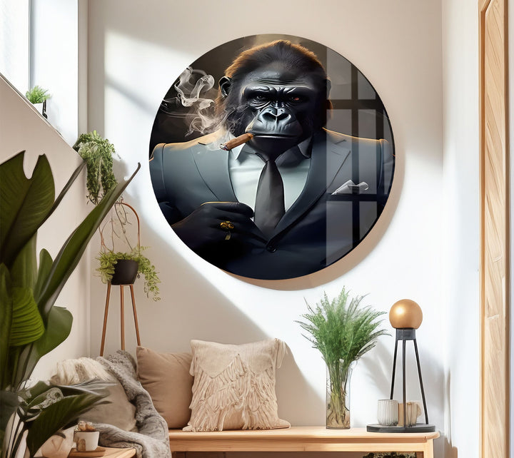 Gorilla Smoking Glass Wall Art stained glass wall art, stained glass wall decor
