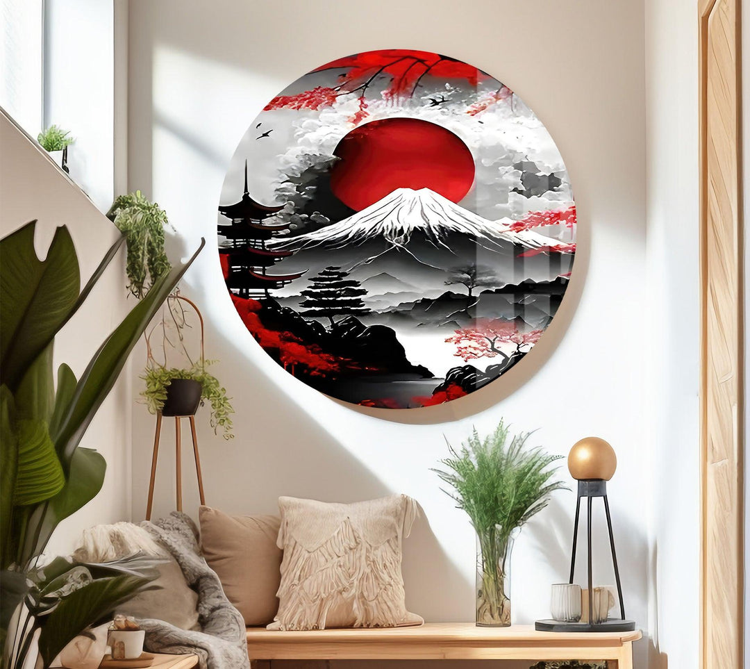 Red Moon & Mountain Glass Wall Art Glass Printing Wall Art, Print photos on glass
