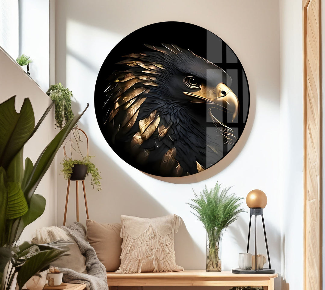 Black Gold Eagle Glass Wall Art glass art painting, glass art for the Wall
