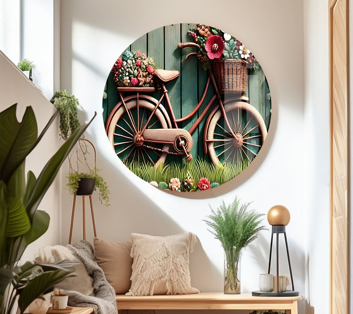 Bicycle with Flowers Glass Wall Art glass wall decor, glass wall art decor
