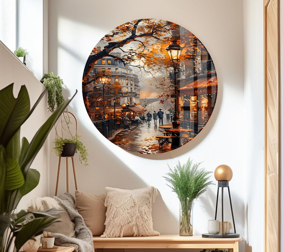 Autumn Street Glass Wall Art glass art painting, glass art for the Wall
