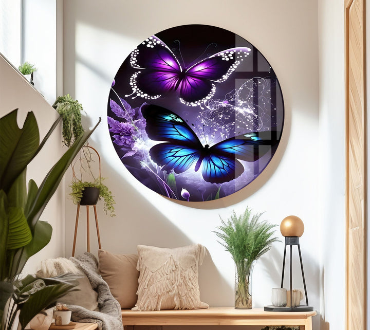 Blue & Purple Butterfly Glass Wall Art custom glass photo prints, large glass prints
