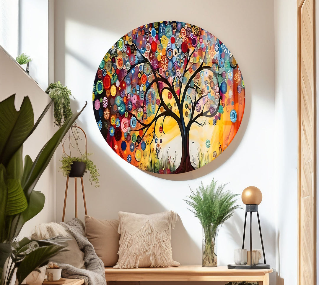 Colored Circles Tree Glass Wall Art large glass photo prints, glass wall photos
