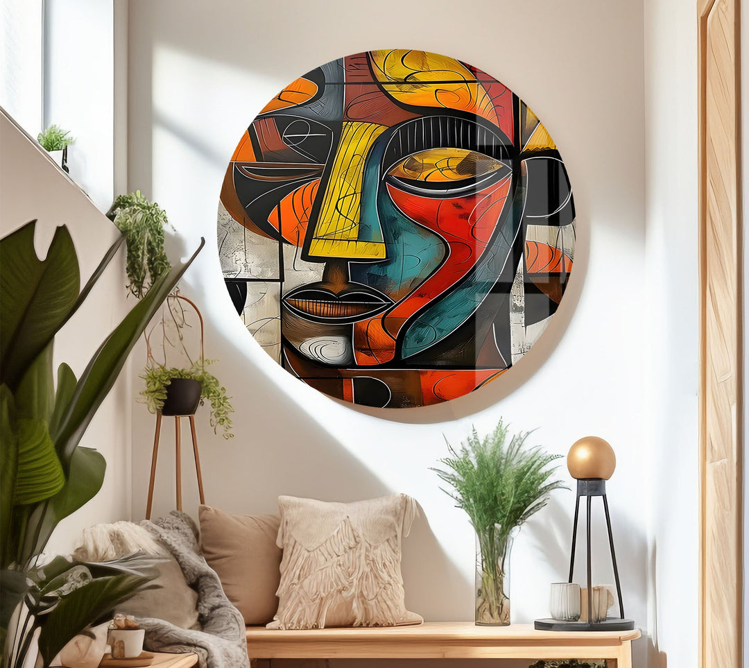 Yellow Brown Picasso Art Glass Wall Art custom glass photo prints, large glass prints
