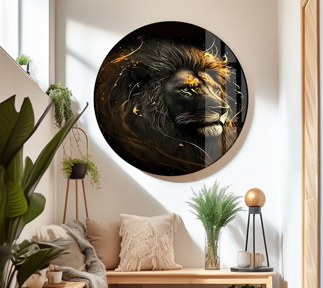 Black Gold Lion Glass Wall Art glass pictures for Wall, glass prints wall art
