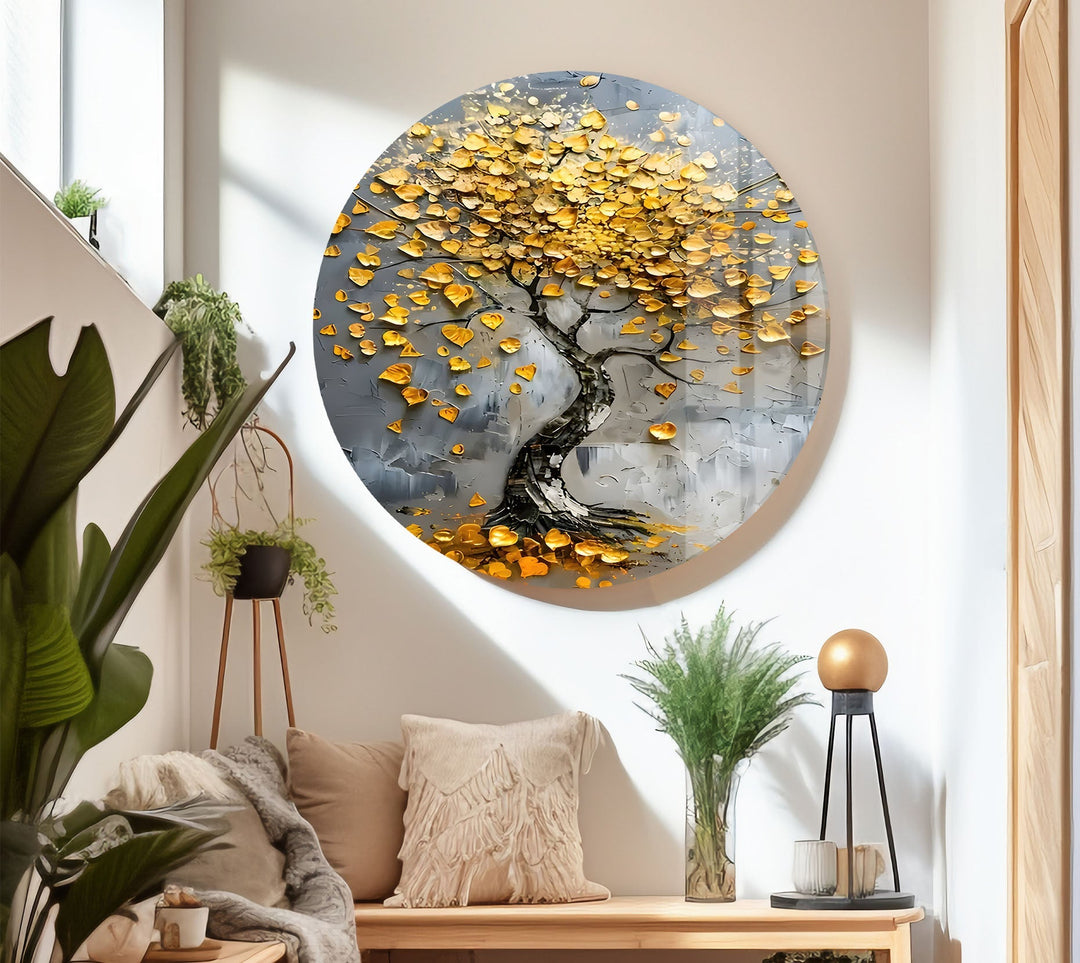 Tree With Golden Leafs Glass Wall Art art glass wall art, glass wall art pictures
