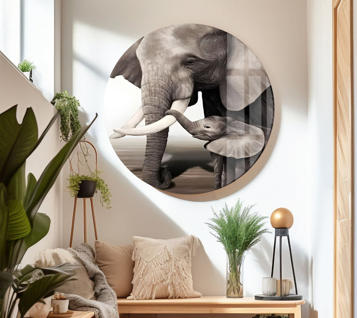 Family of Elephant Glass Wall Art Glass Printing Wall Art, Print photos on glass
