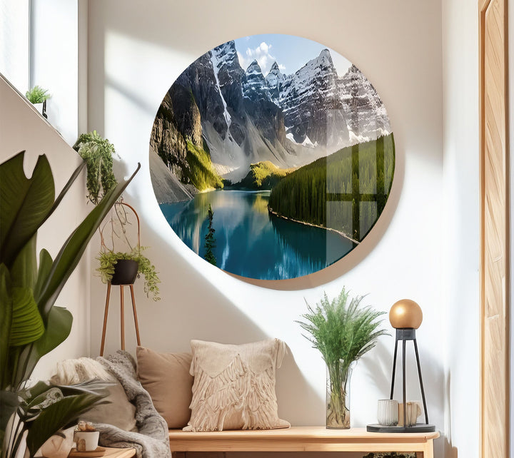 Vivid Snowy Mountains & Trees Glass Wall Art Glass Printing Wall Art, Print photos on glass
