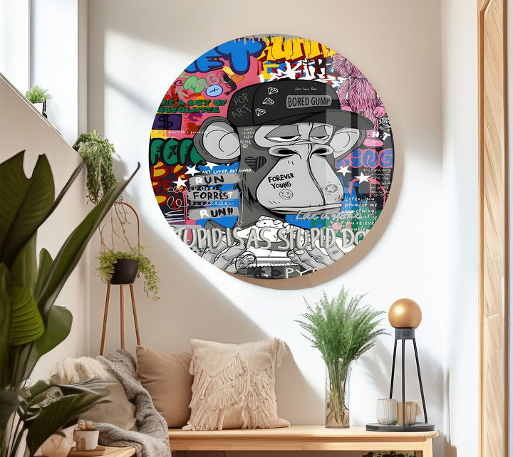 Pop Art Monkey Face Glass Wall Art picture on glass wall art, photos printed on glass
