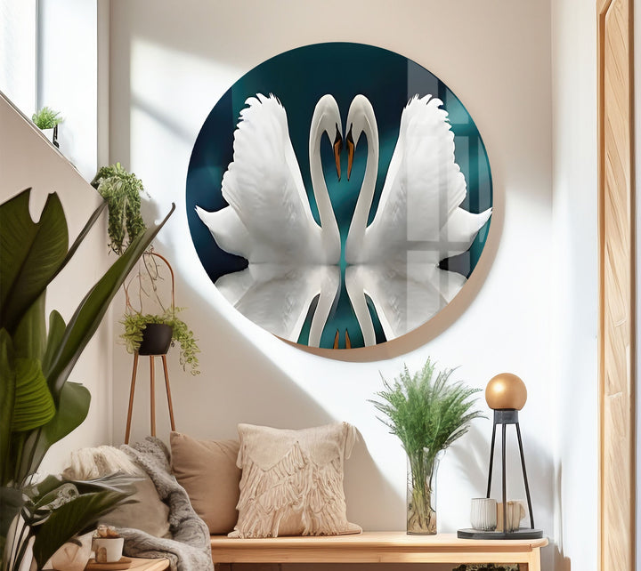 Couple Heart Swans Glass Wall Art glass pictures for Wall, glass prints wall art
