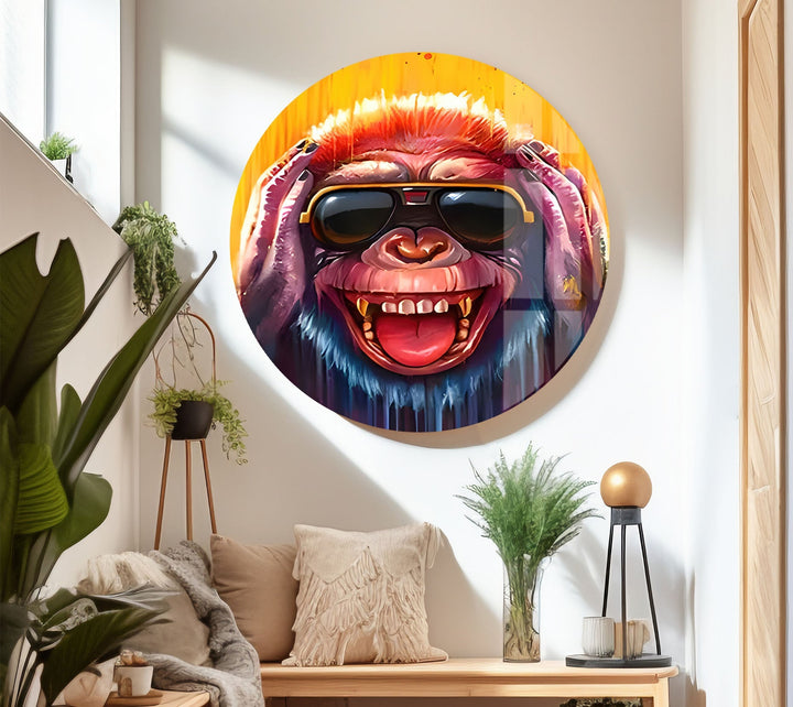 Crazy Monkey with Glasses Glass Wall Art photo print on glass, prints on glass wall art
