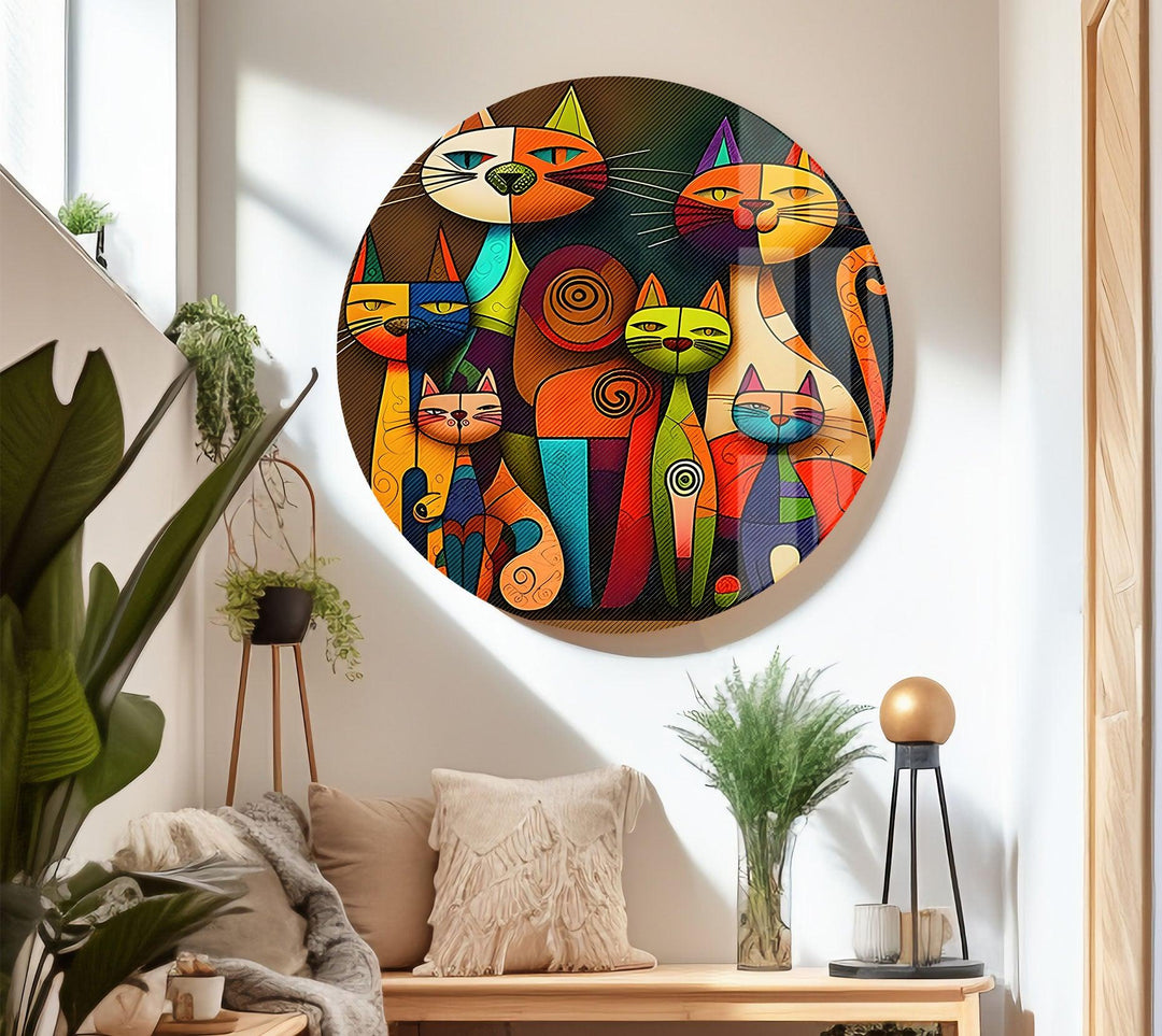 Colored Cats Glass Wall Art print picture on glass, Tempered Glass Wall Art
