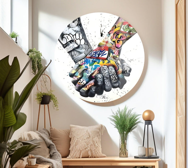 Colored & Black and White Graffiti Glass Wall Art Glass Printing Wall Art, Print photos on glass
