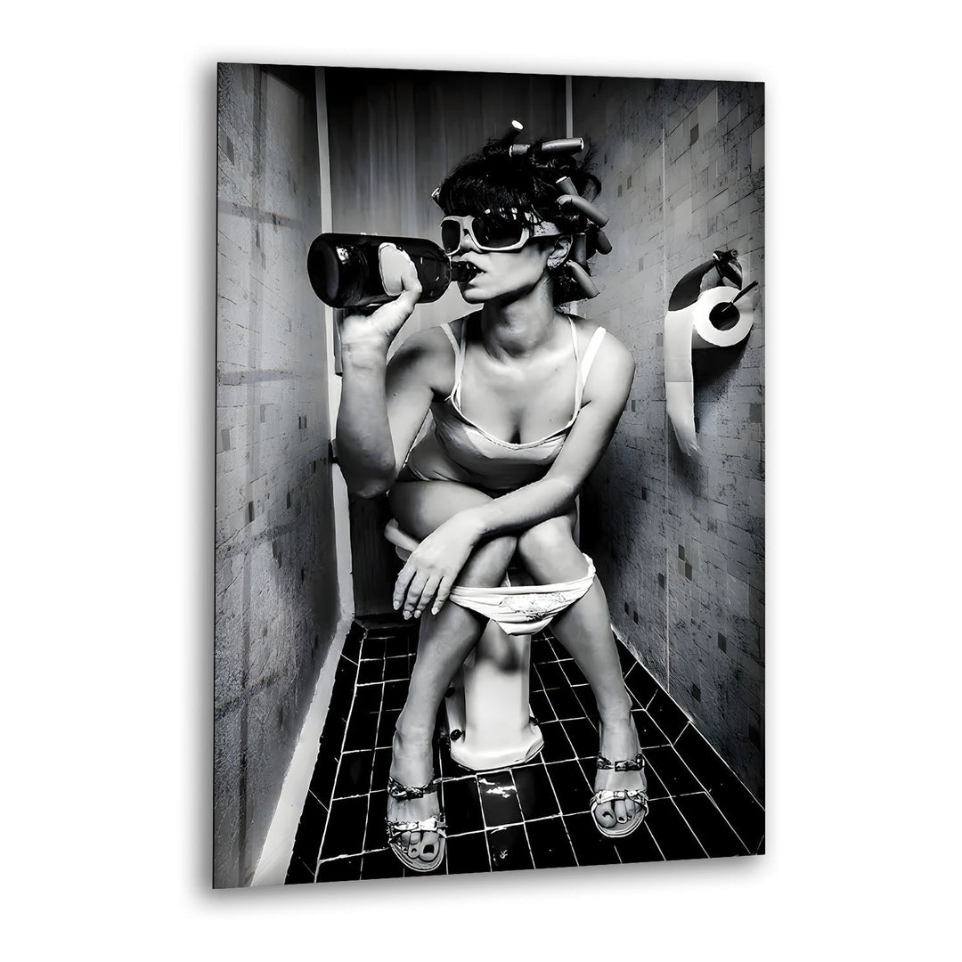 Drunk Woman in Toilet Glass Wall Art glass image printing, glass prints from photos
