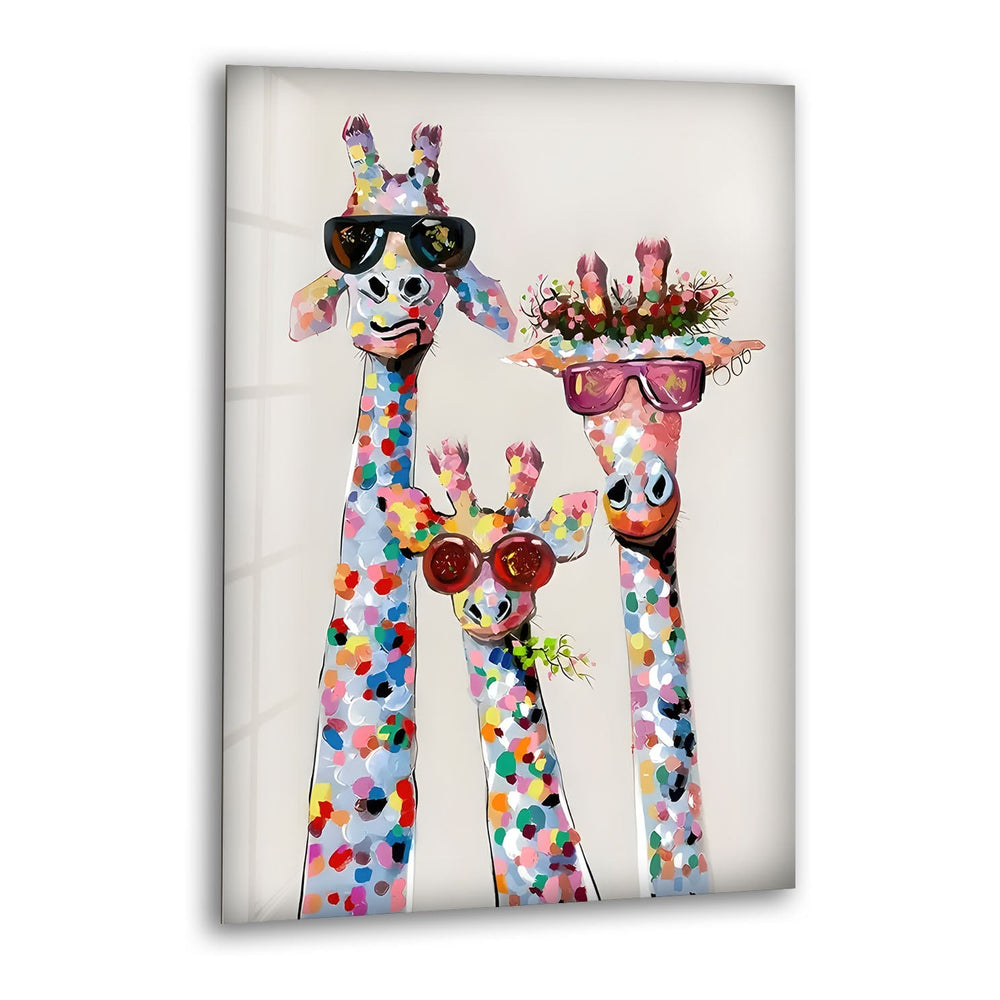 Colorful Giraffes Glass Wall Art large glass photo prints, glass wall photos
