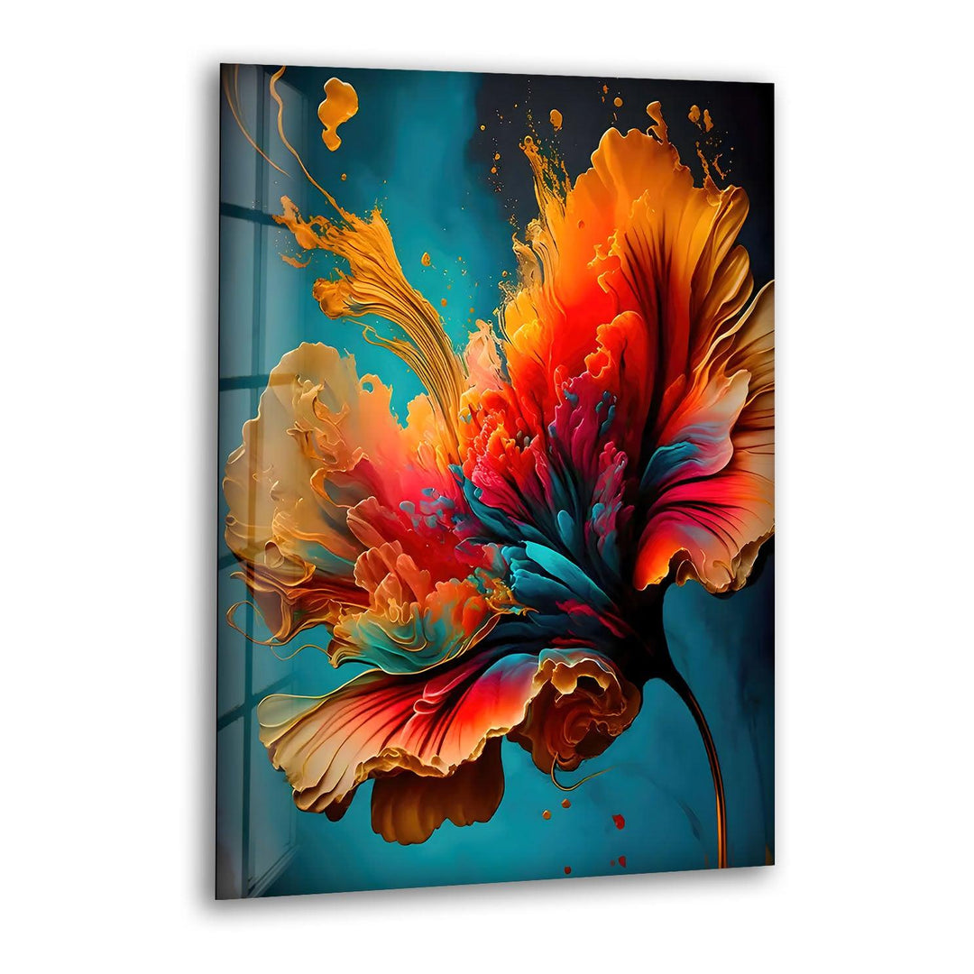 Orange Pink Vivid Flower Glass Wall Art photo print on glass, prints on glass wall art
