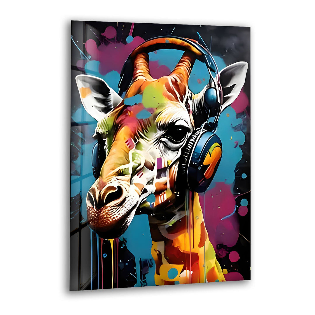 Giraffe with Headphones Glass Wall Art Glass Printing Wall Art, Print photos on glass
