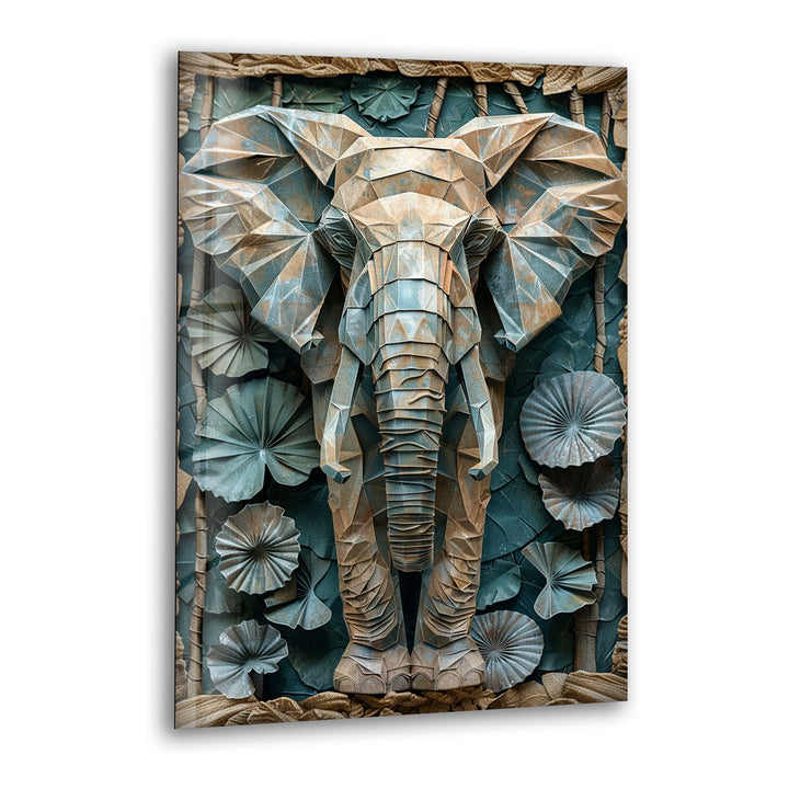 Stained Design Elephant Figure Glass Wall Art