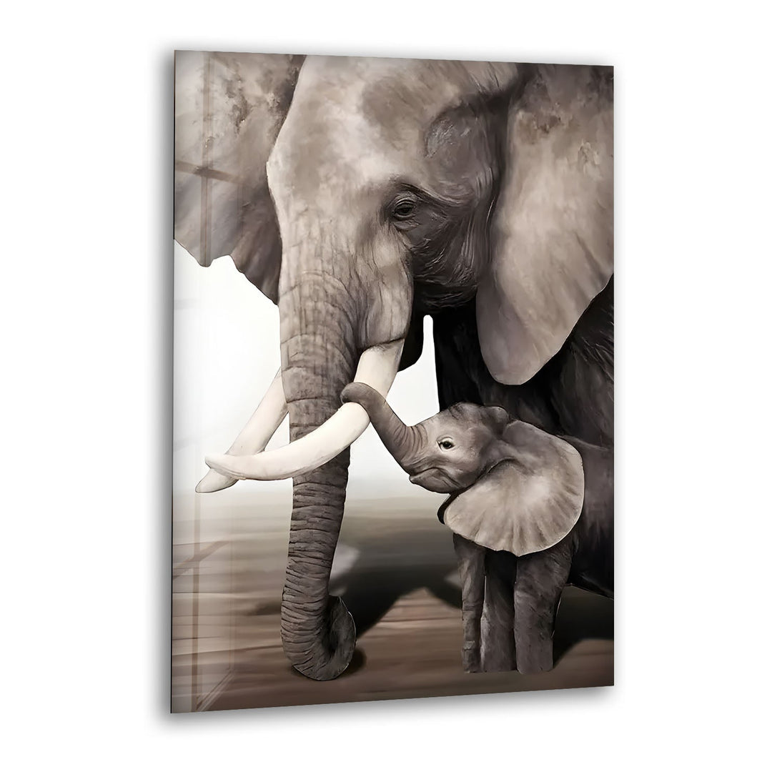 Family of Elephant Glass Wall Art glass art painting, glass art for the Wall
