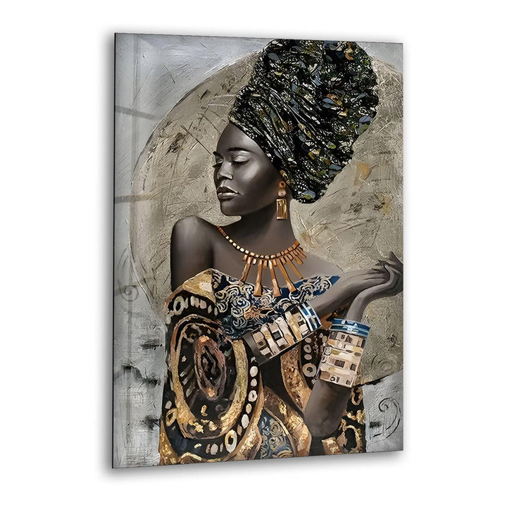 African Woman in a Dress Glass Wall Art glass art painting, glass art for the Wall
