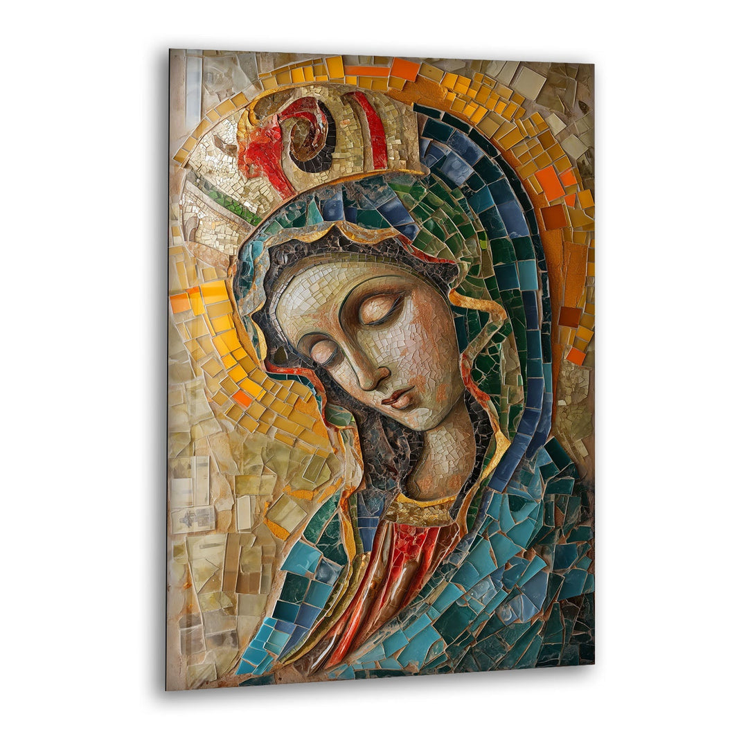 Saint Maria With Mosaic Glass Wall Art glass wall decor, glass wall art decor
