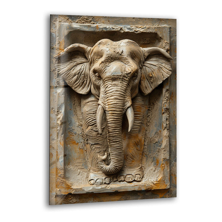 3D Elephant Stone Art Glass Wall Art Glass Printing Wall Art, Print photos on glass
