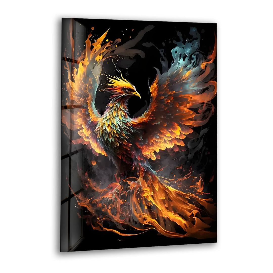 Colored Fire Phoenix Glass Wall Art Glass Printing Wall Art, Print photos on glass
