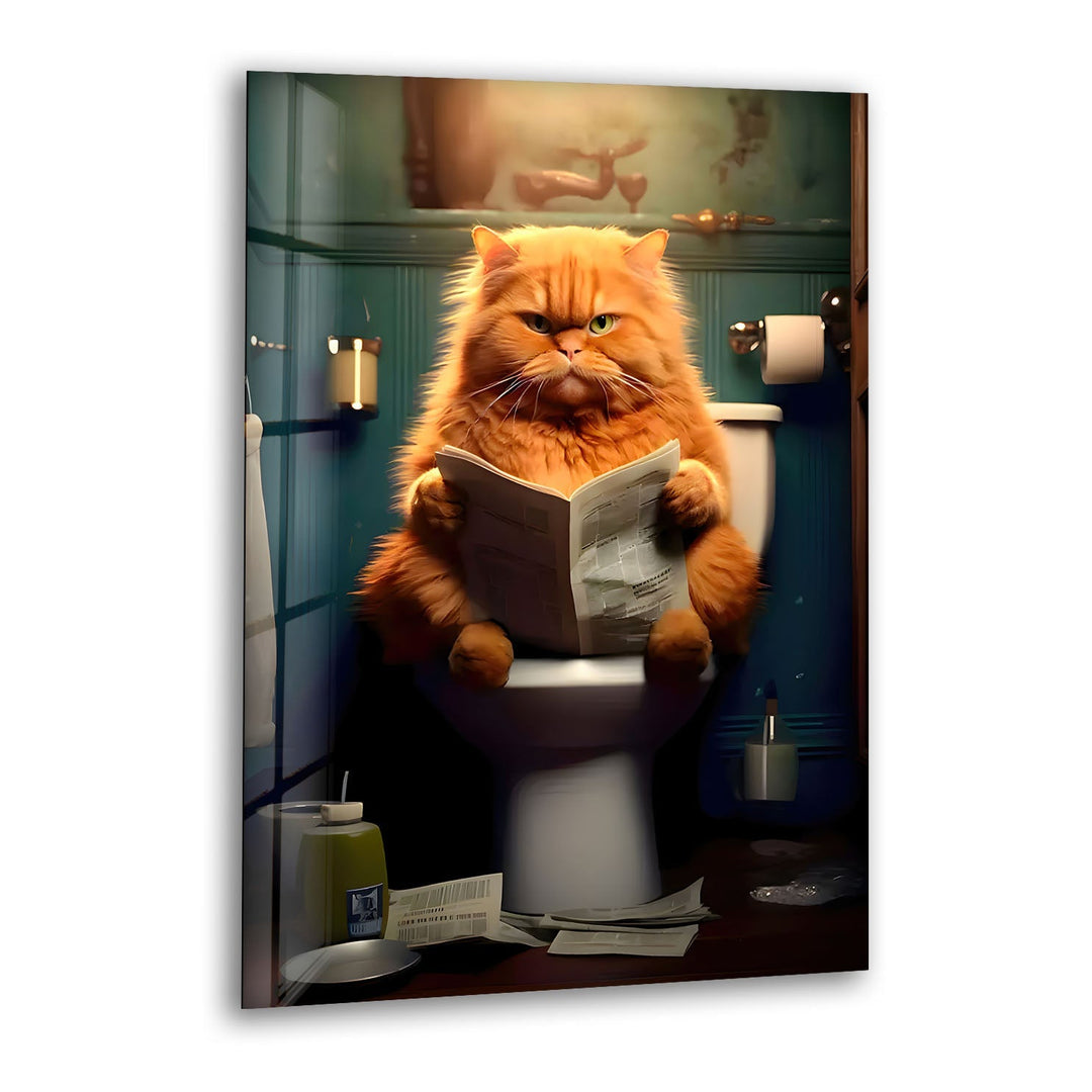 Orange Cat Reading Glass Wall Art print on glass, glass printed photos
