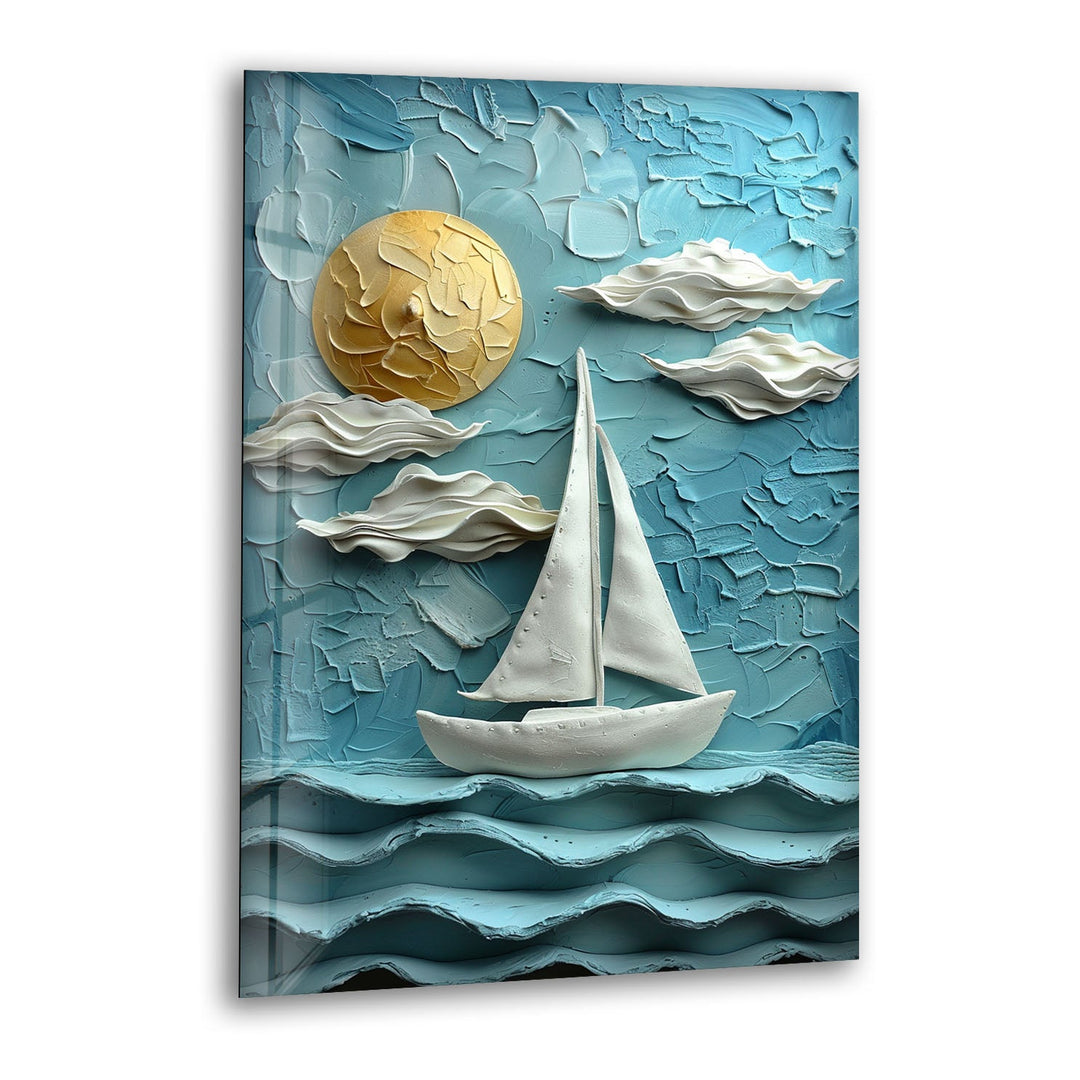 Boat Sea Clay Art Glass Wall Art Glass Printing Wall Art, Print photos on glass
