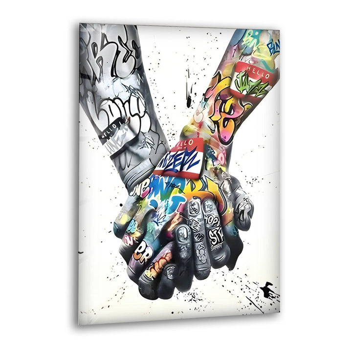 Colored & Black and White Graffiti Glass Wall Art glass art painting, glass art for the Wall
