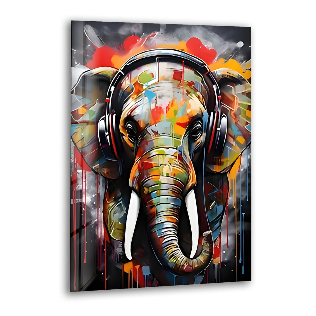 Elephant with Headphones Glass Wall Art art glass wall art, glass wall art pictures
