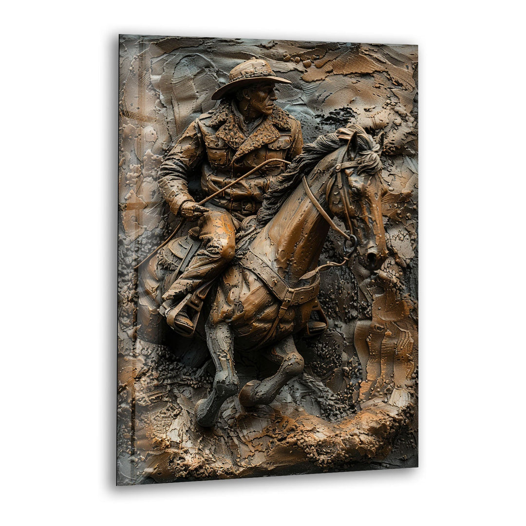 Man Riding a Horse Bronze Glass Wall Art picture on glass wall art, photos printed on glass
