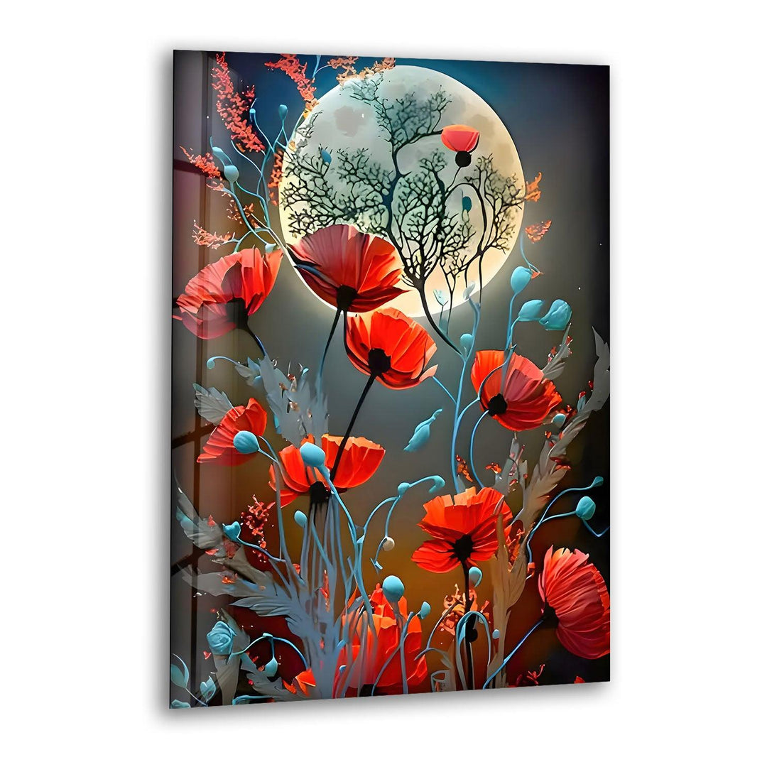 Midnight Colored Flowers Glass Wall Art print picture on glass, Tempered Glass Wall Art
