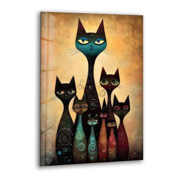 Cat Family Portrait Glass Wall Art glass photo prints, glass picture prints
