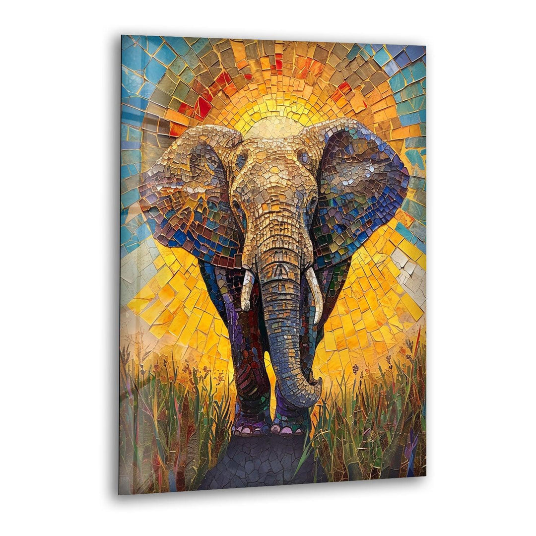 Mosaic Elephant Glass Wall Art glass photo prints, glass picture prints
